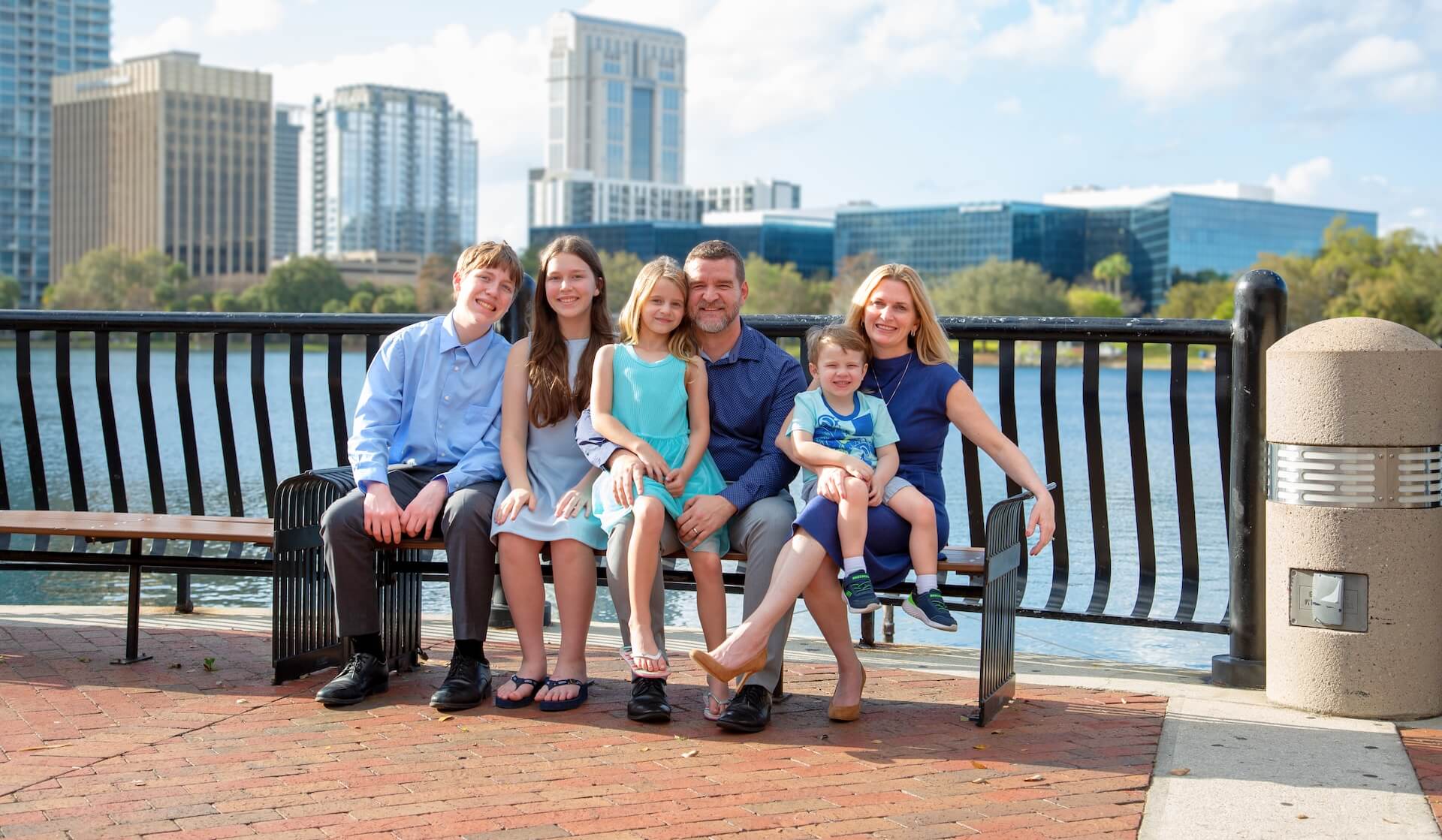 family photo at bench